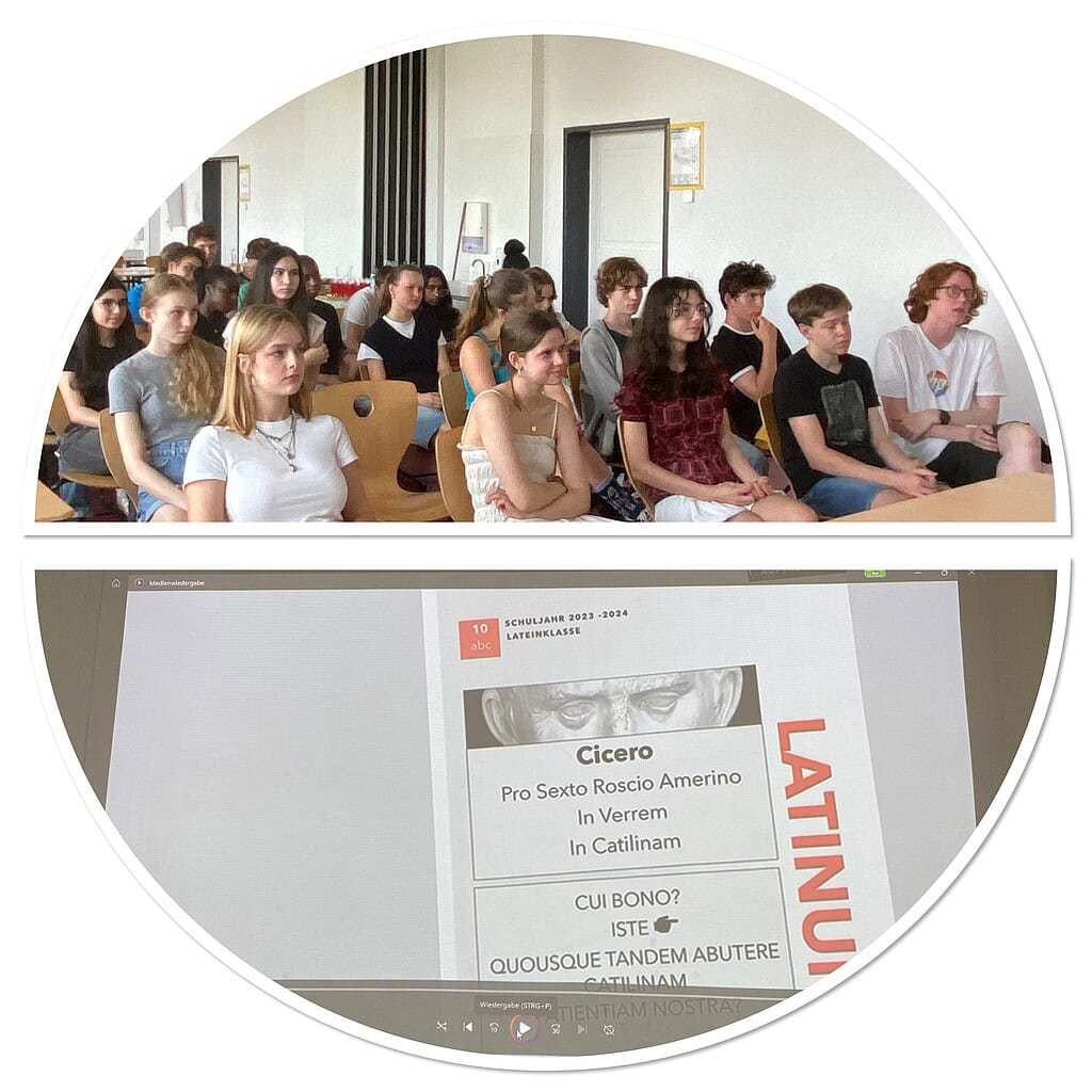 Mehrere Schüler:innen schauen Präsentation zu